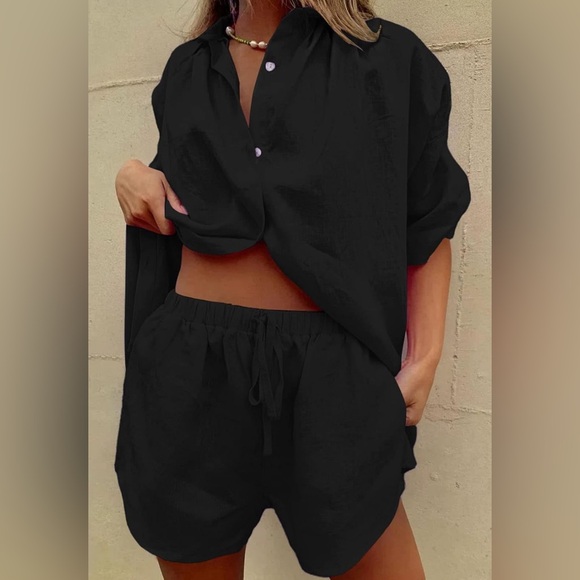 Fixmatti Women 2 Piece Outfit Summer Short Sleeve Top and Shorts Sweatsuit Set - Picture 4 of 7